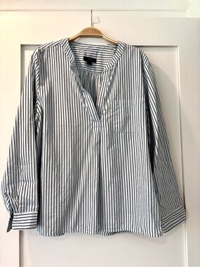J. Crew White Cotton Shirt with Navy and Light. Our Vertical Stripes